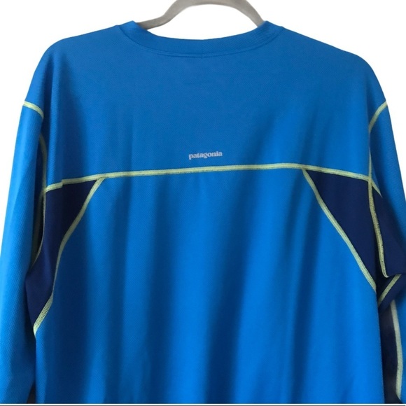 Patagonia Blue Neon Yellow Men’s Active Wear Wicking Outdoor Long Sleeve Shirt - Picture 6 of 10